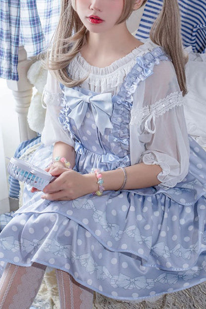 Sweet Lolita JSK - Polka Point Print, 2 Colors, Bow Detail, Printed - main product image