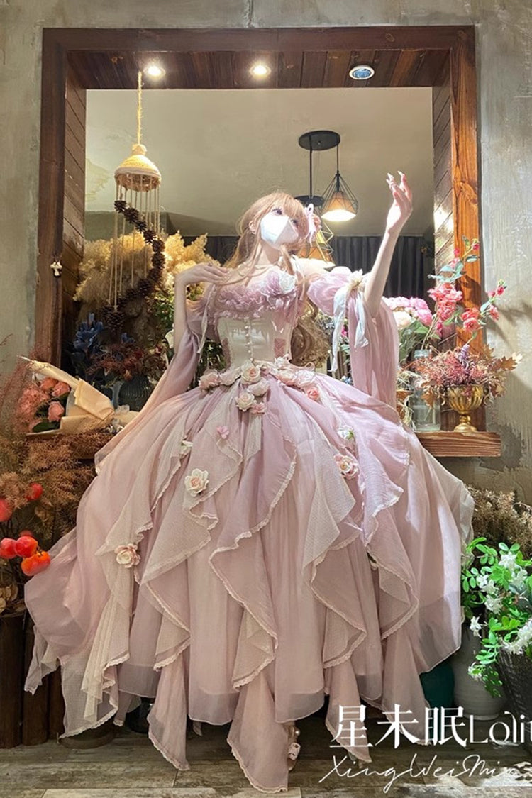 Sweet Lolita JSK - Praise Of The Flower Goddess, 2 Colors, Lace Trim, Ruffled, Bow Detail - additional product view 2