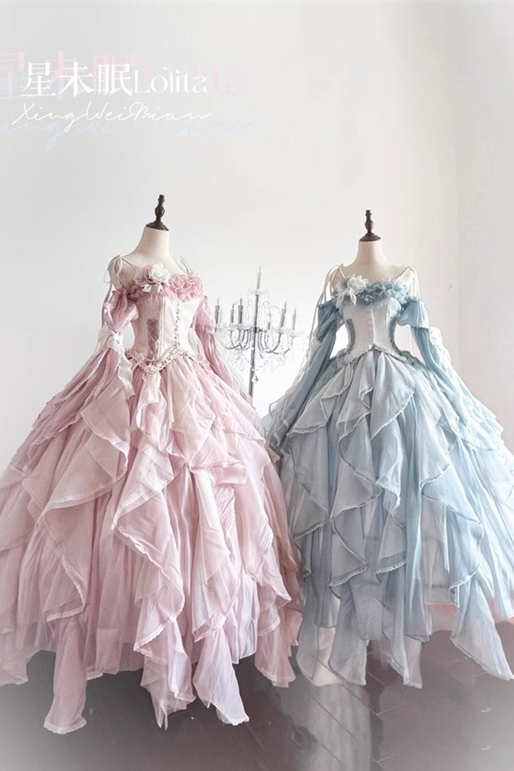 Sweet Lolita JSK - Praise Of The Flower Goddess, 2 Colors, Lace Trim, Ruffled, Bow Detail - additional product view 3