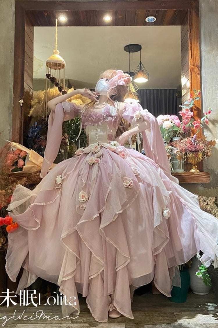 Sweet Lolita JSK - Praise Of The Flower Goddess, 2 Colors, Lace Trim, Ruffled, Bow Detail - additional product view 5