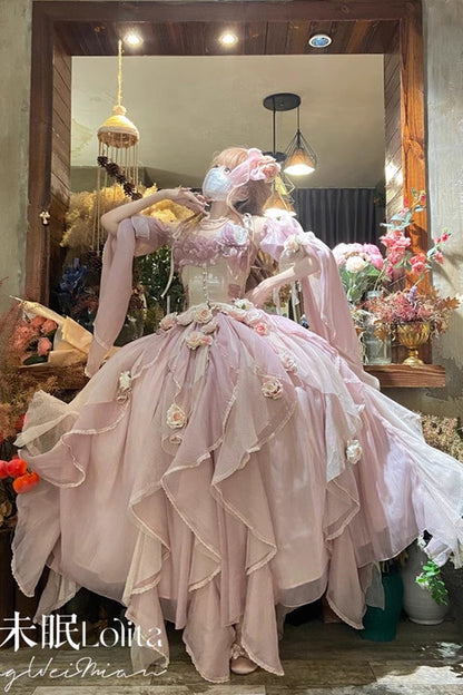 Sweet Lolita JSK - Praise Of The Flower Goddess, 2 Colors, Lace Trim, Ruffled, Bow Detail - additional product view 5