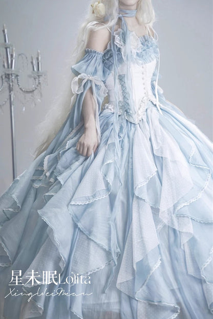 Sweet Lolita JSK - Praise Of The Flower Goddess, 2 Colors, Lace Trim, Ruffled, Bow Detail - additional product view 6