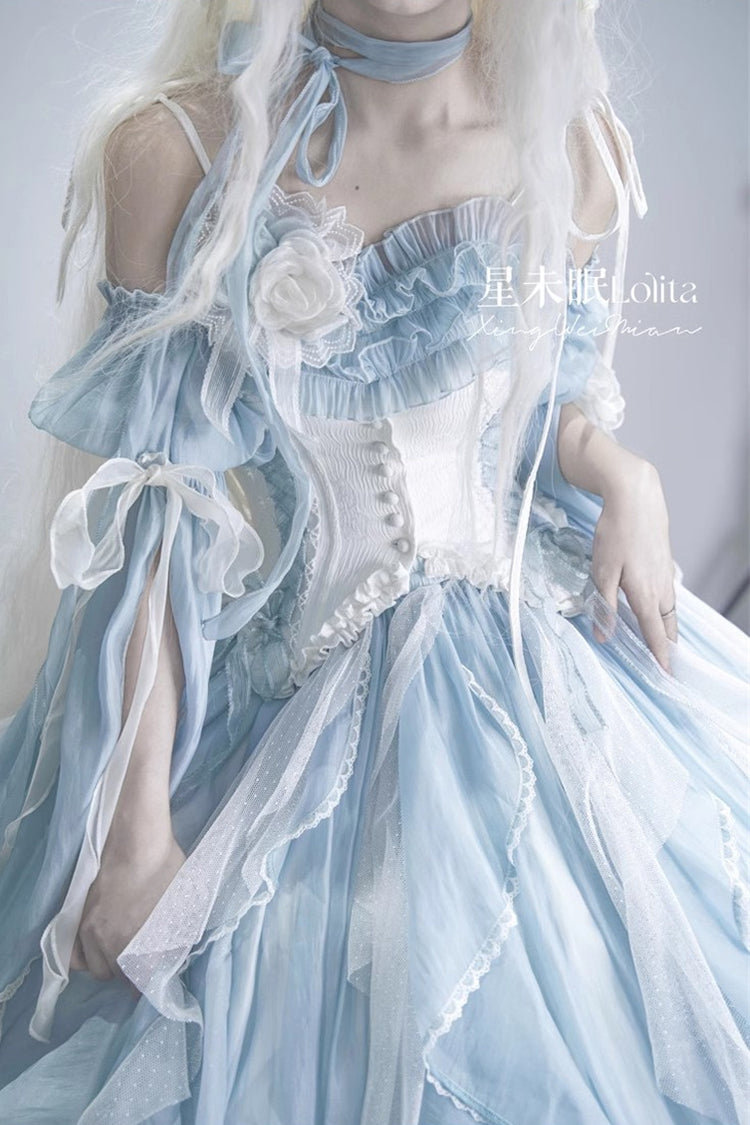 Sweet Lolita JSK - Praise Of The Flower Goddess, 2 Colors, Lace Trim, Ruffled, Bow Detail - additional product view 8