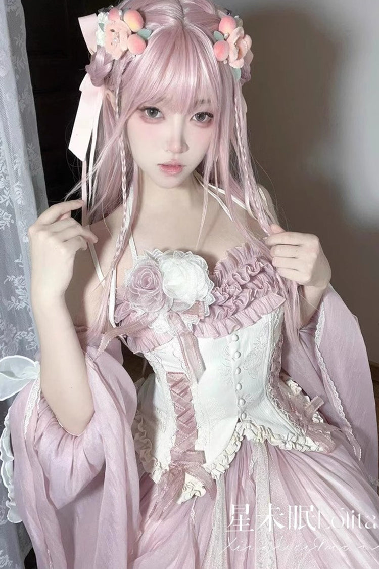 Sweet Lolita JSK - Praise Of The Flower Goddess, 2 Colors, Lace Trim, Ruffled, Bow Detail - additional product view 9