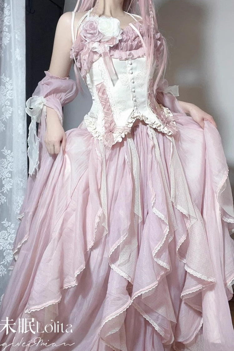 Sweet Lolita JSK - Praise Of The Flower Goddess, 2 Colors, Lace Trim, Ruffled, Bow Detail - additional product view 11