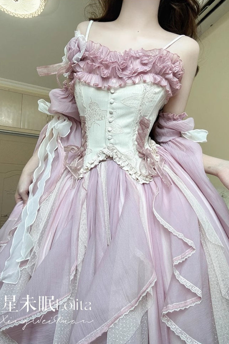 Sweet Lolita JSK - Praise Of The Flower Goddess, 2 Colors, Lace Trim, Ruffled, Bow Detail - additional product view 12