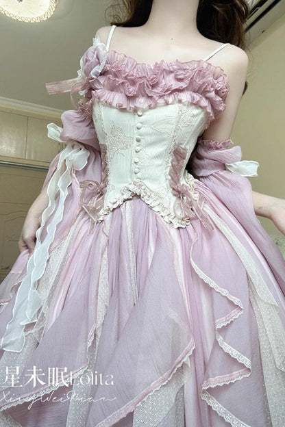 Sweet Lolita JSK - Praise Of The Flower Goddess, 2 Colors, Lace Trim, Ruffled, Bow Detail - additional product view 12
