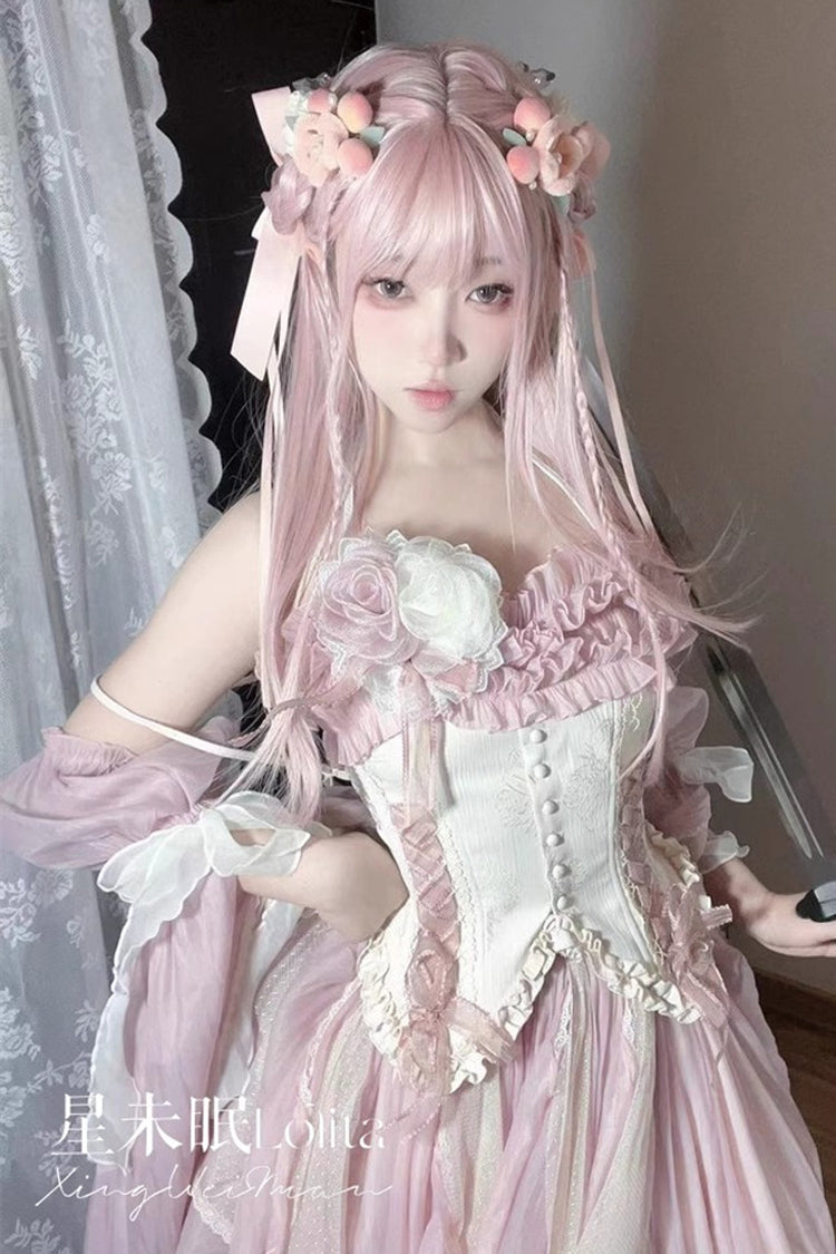 Sweet Lolita JSK - Praise Of The Flower Goddess, 2 Colors, Lace Trim, Ruffled, Bow Detail - additional product view 13