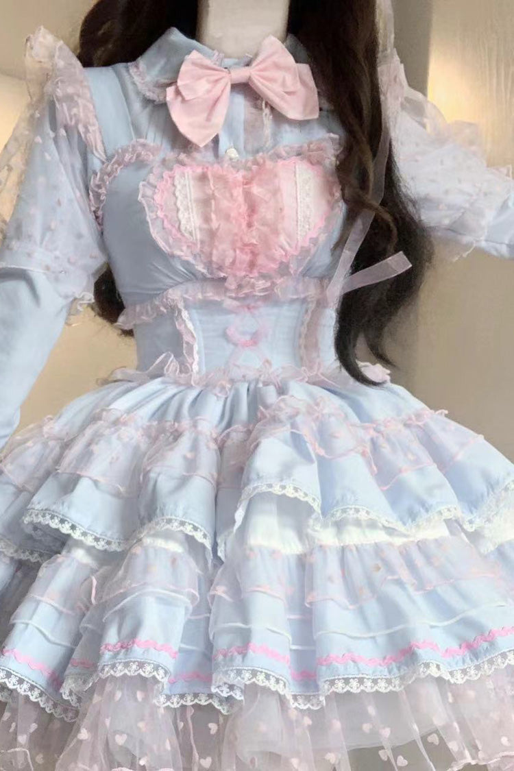 Sweet Lolita JSK - Pray For Dopamine Multi-layer, 5 Colors, Lace Trim, Ruffled - S Blue/Pink / M Blue/Pink / L Blue/Pink option