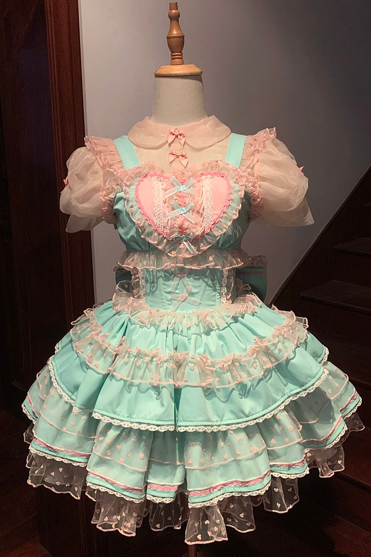 Sweet Lolita JSK - Pray For Dopamine Multi-layer, 5 Colors, Lace Trim, Ruffled - S Green / M Green / L Green option