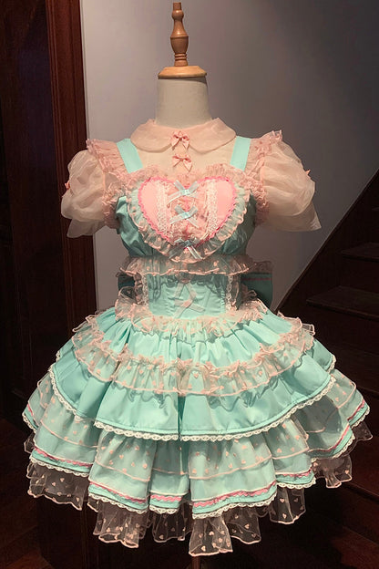Sweet Lolita JSK - Pray For Dopamine Multi-layer, 5 Colors, Lace Trim, Ruffled - S Green / M Green / L Green option