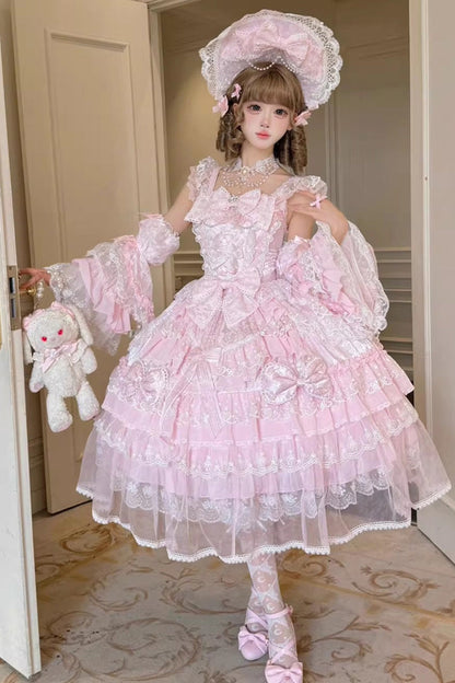 Sweet Lolita JSK - Prelude Of Spring, Pink, Lace Trim, Ruffled, Layered - additional product view 2