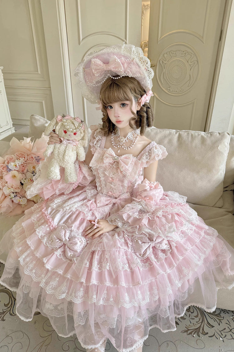 Sweet Lolita JSK - Prelude Of Spring, Pink, Lace Trim, Ruffled, Layered - additional product view 3