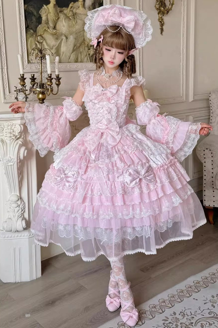 Sweet Lolita JSK - Prelude Of Spring, Pink, Lace Trim, Ruffled, Layered - additional product view 4