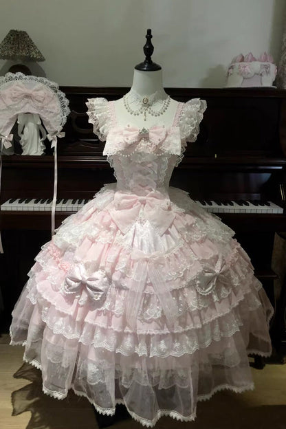 Sweet Lolita JSK - Prelude Of Spring, Pink, Lace Trim, Ruffled, Layered - additional product view 5