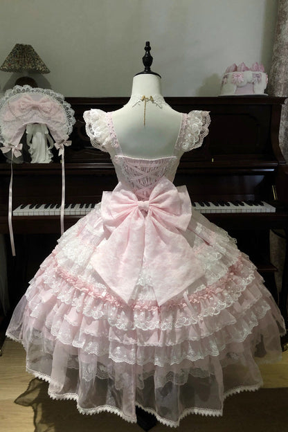 Sweet Lolita JSK - Prelude Of Spring, Pink, Lace Trim, Ruffled, Layered - additional product view 6