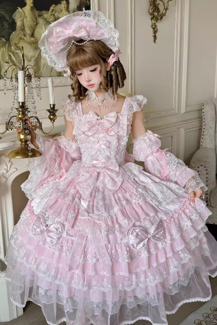 Sweet Lolita JSK - Prelude Of Spring, Pink, Lace Trim, Ruffled, Layered - additional product view 7
