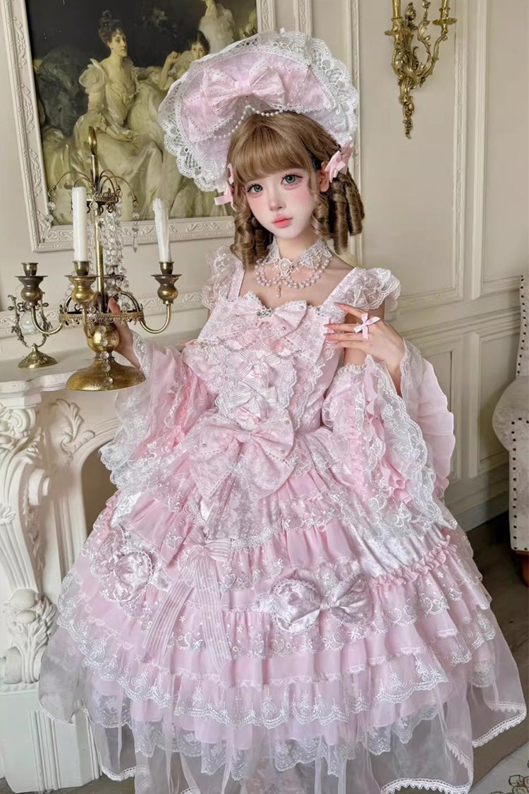Sweet Lolita JSK - Prelude Of Spring, Pink, Lace Trim, Ruffled, Layered - additional product view 8