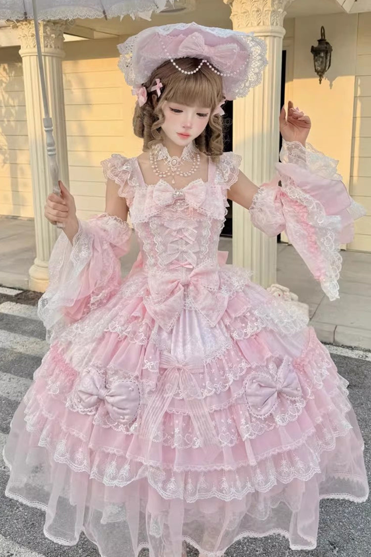 Sweet Lolita JSK - Prelude Of Spring, Pink, Lace Trim, Ruffled, Layered - main product image