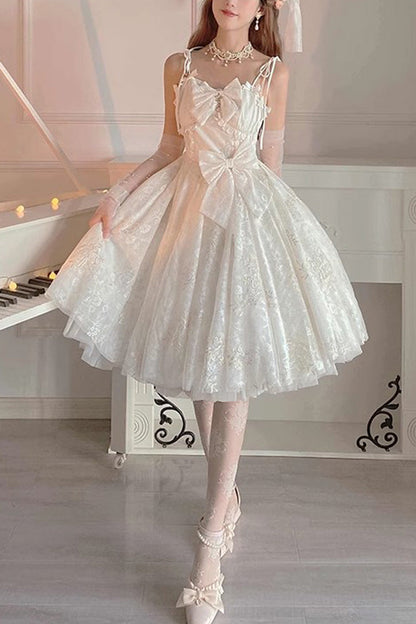Sweet Lolita JSK - Print Hanayome, White, Bow Detail, Printed, Embroidered - main product image