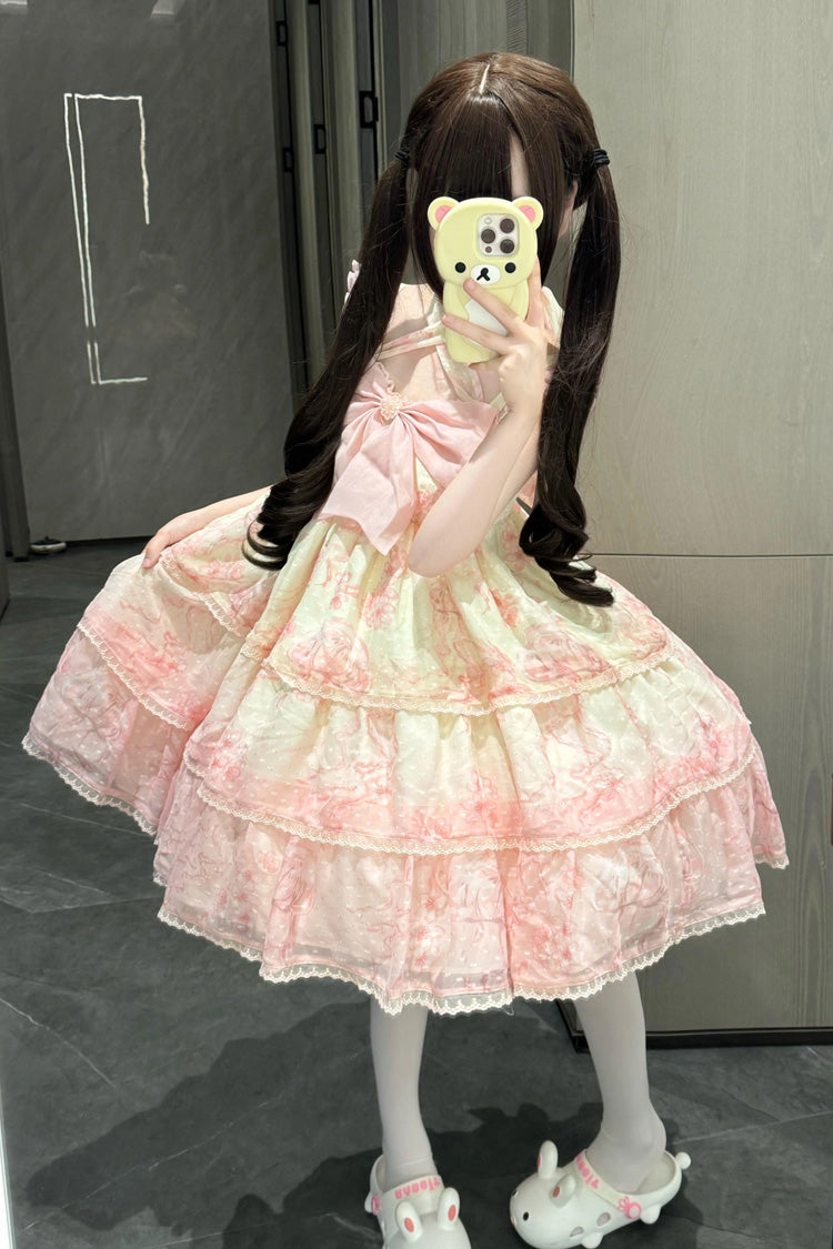 Sweet Lolita JSK - Print, Pink, Printed, Embroidered, Bow Detail - additional product view 2