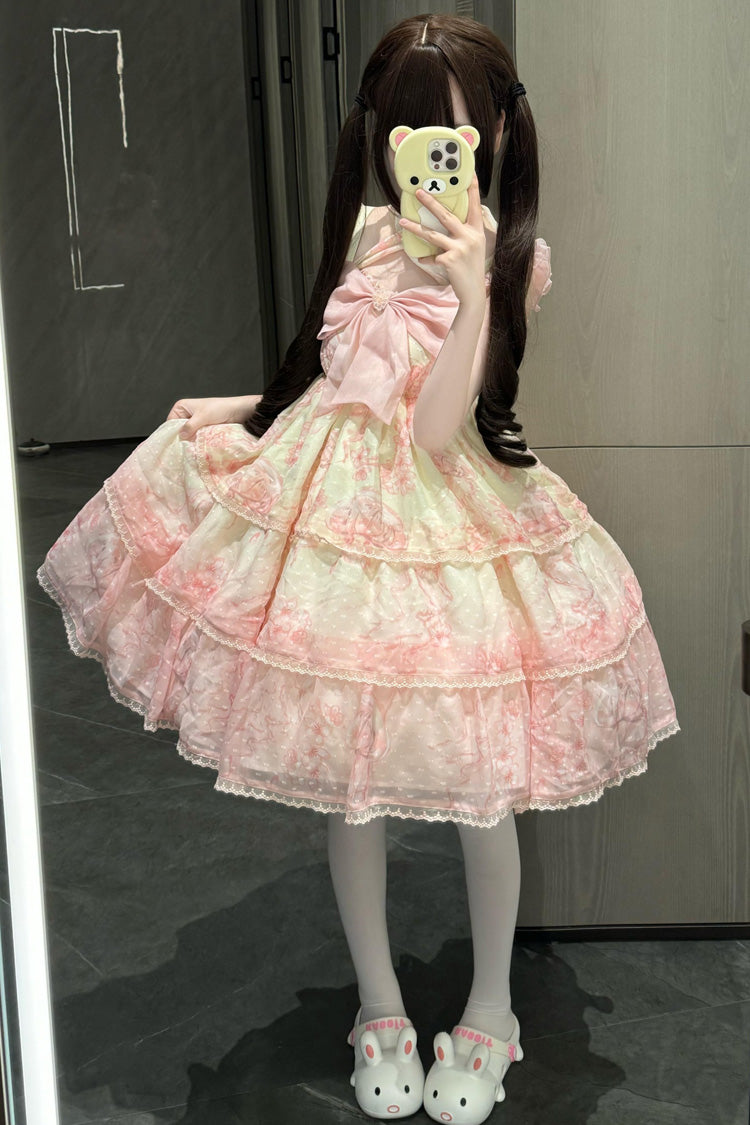 Sweet Lolita JSK - Print, Pink, Printed, Embroidered, Bow Detail - additional product view 3