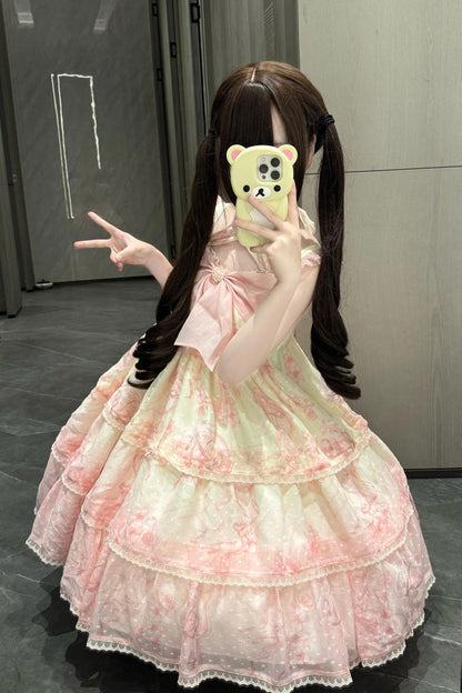 Sweet Lolita JSK - Print, Pink, Printed, Embroidered, Bow Detail - additional product view 4