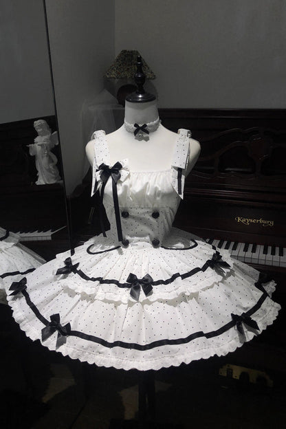 Sweet Lolita JSK - Pure Cotton, White, Ruffled, Printed, Layered - additional product view 3