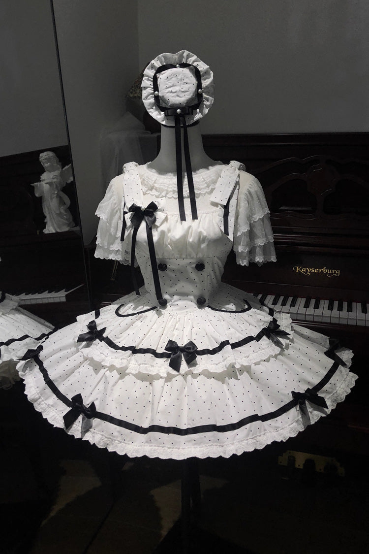 Sweet Lolita JSK - Pure Cotton, White, Ruffled, Printed, Layered - main product image
