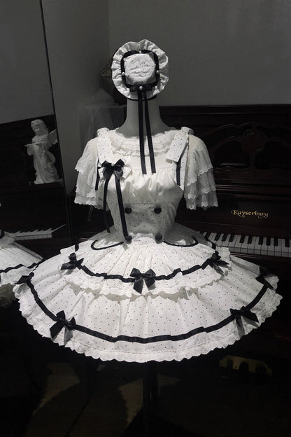Sweet Lolita JSK - Pure Cotton, White, Ruffled, Printed, Layered - main product image
