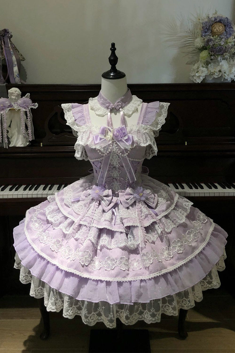 Sweet Lolita JSK - Rain Of Peaches, Purple, Chinese-Inspired Style, Bow Detail, Lace Trim - additional product view 2
