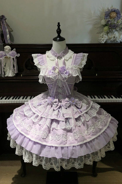 Sweet Lolita JSK - Rain Of Peaches, Purple, Chinese-Inspired Style, Bow Detail, Lace Trim - additional product view 2