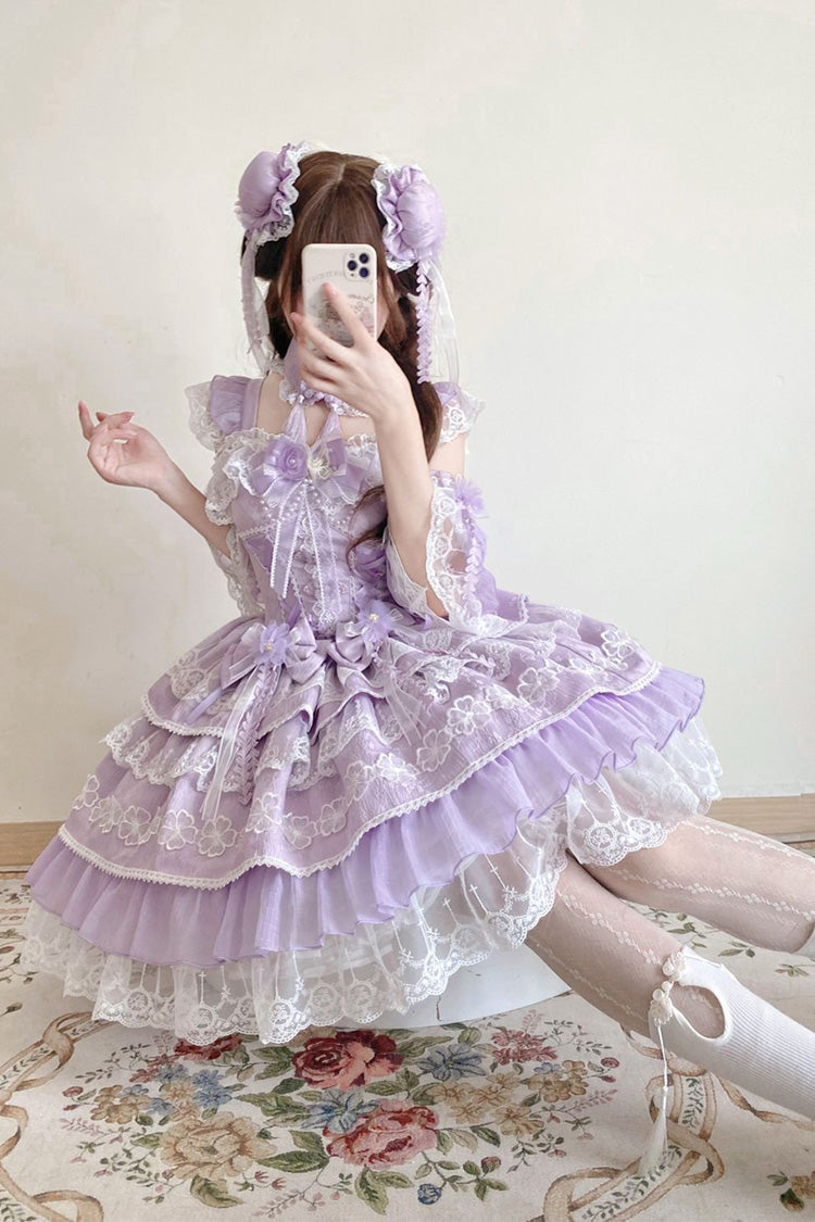 Sweet Lolita JSK - Rain Of Peaches, Purple, Chinese-Inspired Style, Bow Detail, Lace Trim - additional product view 4