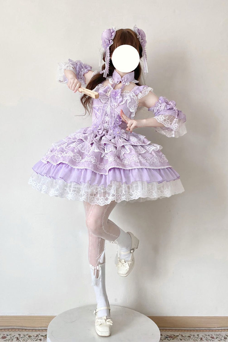 Sweet Lolita JSK - Rain Of Peaches, Purple, Chinese-Inspired Style, Bow Detail, Lace Trim - additional product view 5