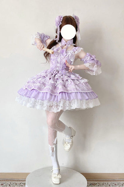 Sweet Lolita JSK - Rain Of Peaches, Purple, Chinese-Inspired Style, Bow Detail, Lace Trim - additional product view 5