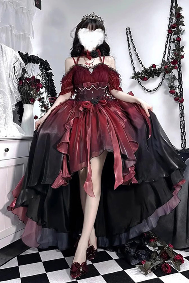 Sweet Lolita JSK - Red/black, 2 Colors, Bow Detail, Gothic Style - main product image