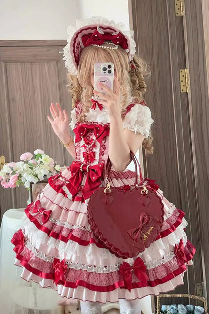 Sweet Lolita JSK - Ribbon Berries, Red, Ruffled, Layered, Bow Detail - additional product view 2