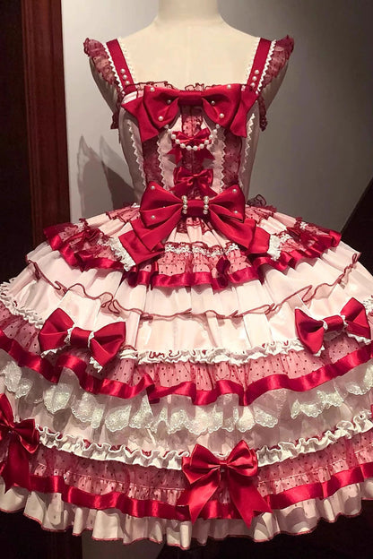 Sweet Lolita JSK - Ribbon Berries, Red, Ruffled, Layered, Bow Detail - additional product view 4