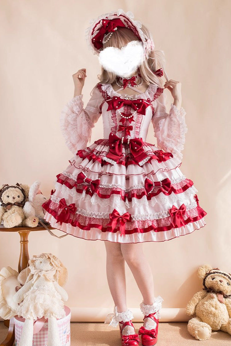 Sweet Lolita JSK - Ribbon Berries, Red, Ruffled, Layered, Bow Detail - additional product view 5