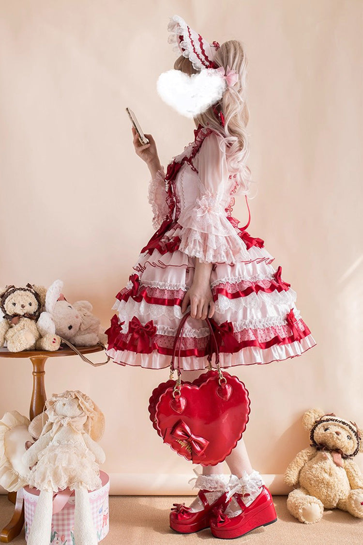 Sweet Lolita JSK - Ribbon Berries, Red, Ruffled, Layered, Bow Detail - additional product view 6