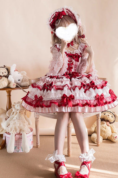 Sweet Lolita JSK - Ribbon Berries, Red, Ruffled, Layered, Bow Detail - additional product view 7