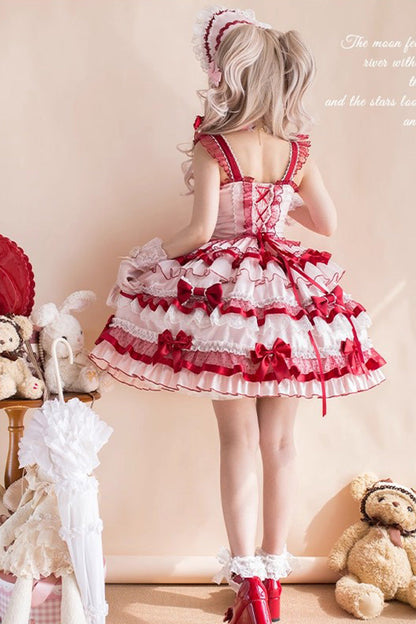Sweet Lolita JSK - Ribbon Berries, Red, Ruffled, Layered, Bow Detail - additional product view 8