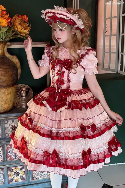 Sweet Lolita JSK - Ribbon Berries, Red, Ruffled, Layered, Bow Detail - additional product view 9