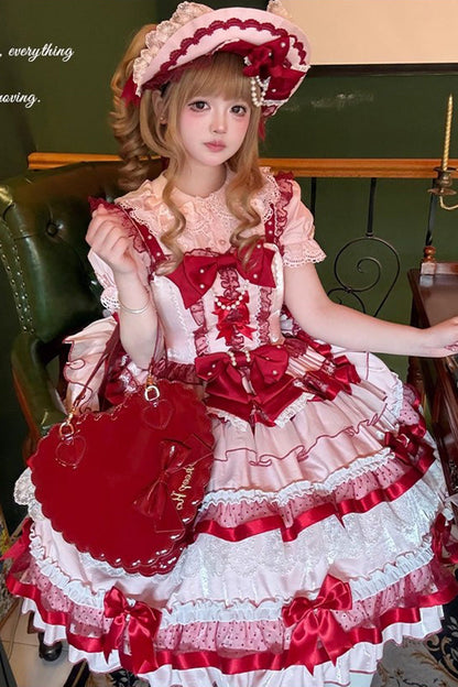 Sweet Lolita JSK - Ribbon Berries, Red, Ruffled, Layered, Bow Detail - additional product view 10
