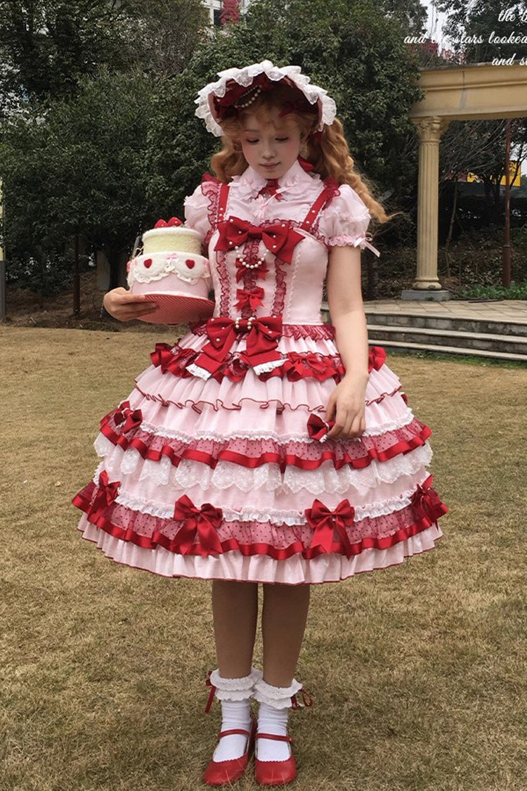 Sweet Lolita JSK - Ribbon Berries, Red, Ruffled, Layered, Bow Detail - additional product view 12