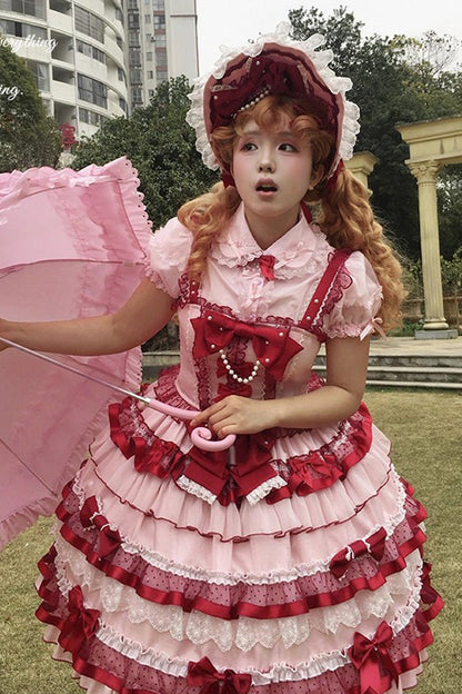 Sweet Lolita JSK - Ribbon Berries, Red, Ruffled, Layered, Bow Detail - additional product view 13
