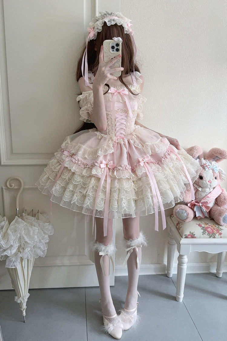 Sweet Lolita JSK - Ribbon Heart Love, Pink, Layered, Lace-Up, Ballet-Inspired Style - additional product view 10