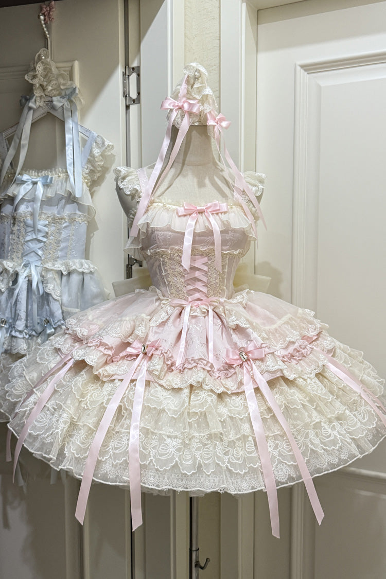 Sweet Lolita JSK - Ribbon Heart Love, Pink, Layered, Lace-Up, Ballet-Inspired Style - main product image