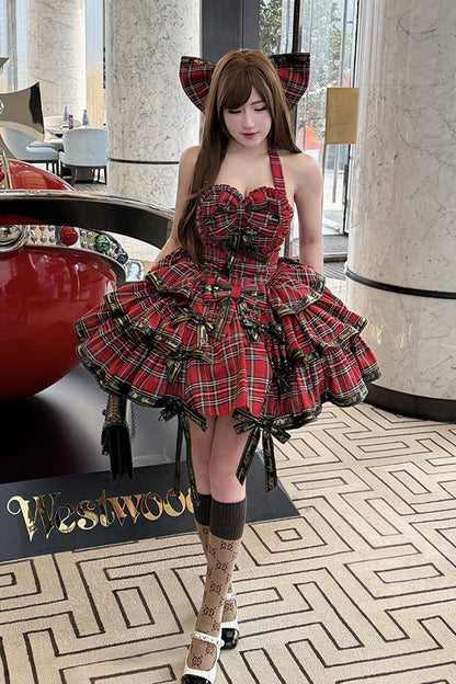 Sweet Lolita JSK - Rock Kitty, Red, Ruffled, Printed, Layered - additional product view 6