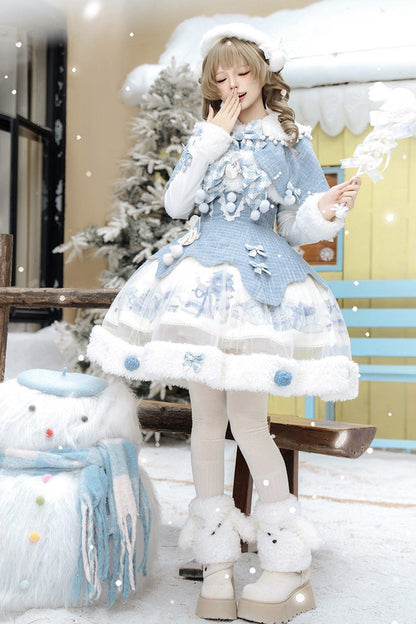 Sweet Lolita JSK - Rolling Snowballs, Blue, Printed, Bow Detail - additional product view 2
